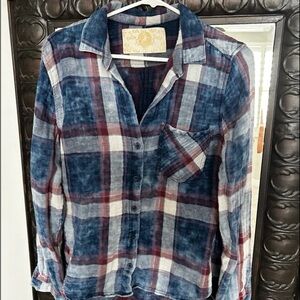 Bella Dahl Blue and Red Plaid Button Down Shirt